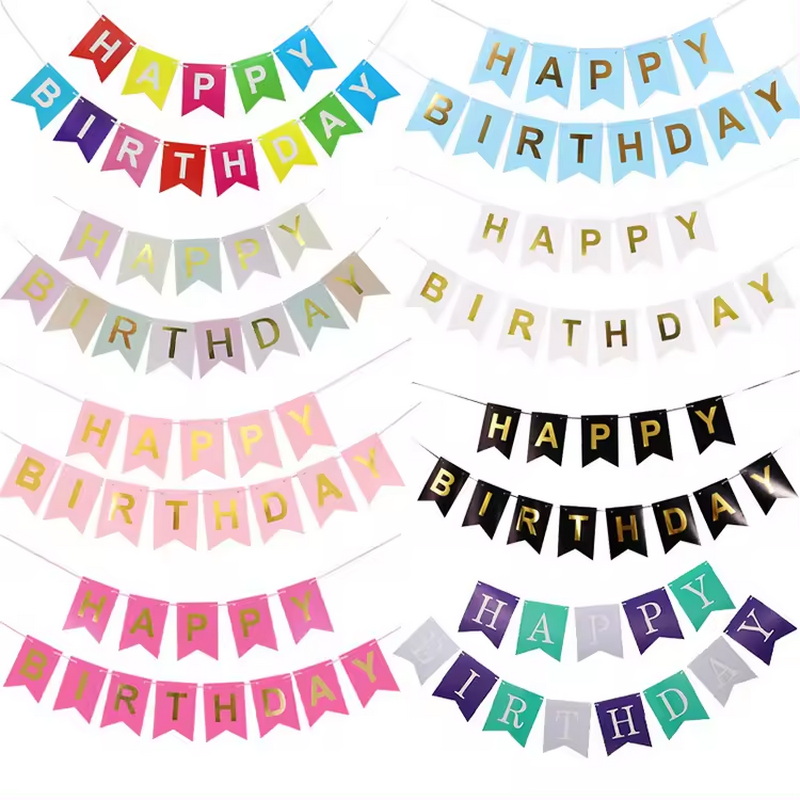 16*20CM happy birthday banner party decoration fish flag paper banner