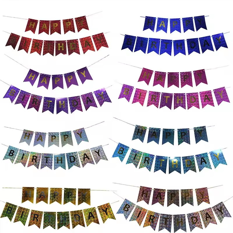 12*17CM Laser Paper Fish Tail Pull Flags Happy Birthday Banner