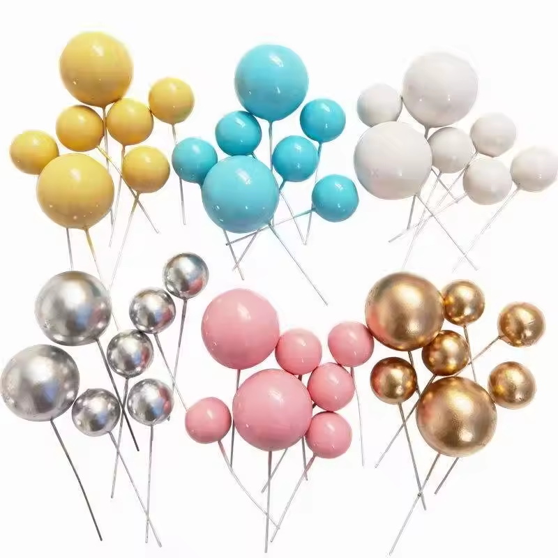 Golden Ball Birthday Party Gold Silvery Cake Topper Balls