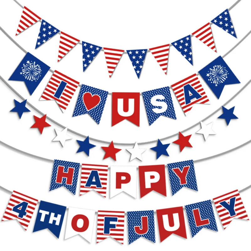 2024 US Independence Day party decoration pull flag fireworks love Pentagram USA Stars and Stripes banner wholesale