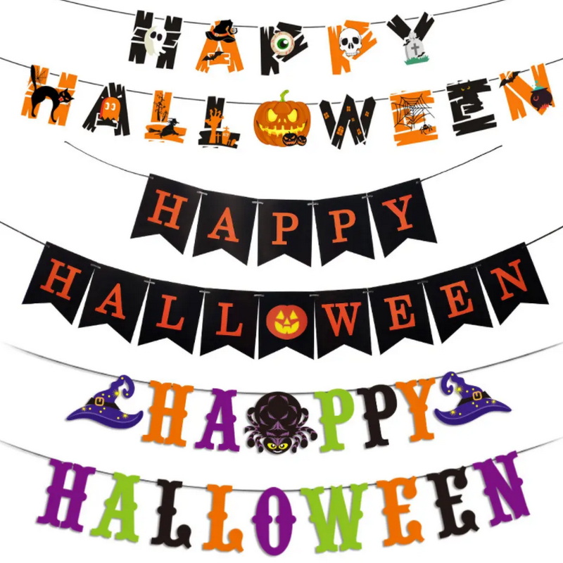 Happy Halloween Jack-o'-Lantern Pull Flag Ghost Festival Flower Hanging Flag Party Decorations Wholesale Birthday Decorations