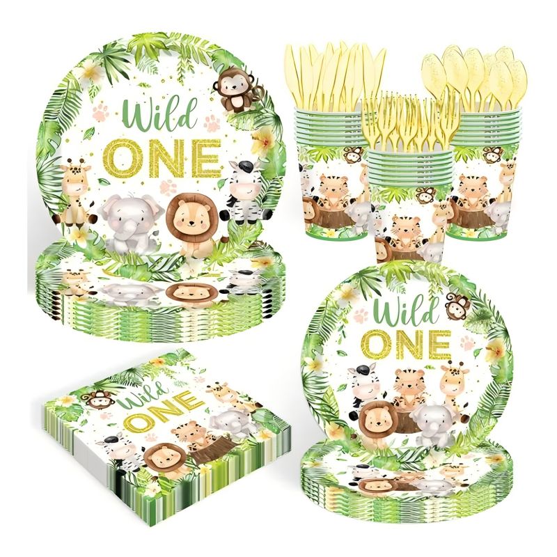 Hawaii Wildone Jungle Animals Birthday Party Tableware Disposable Paper Plate Paper Napkin Paper Cup Set