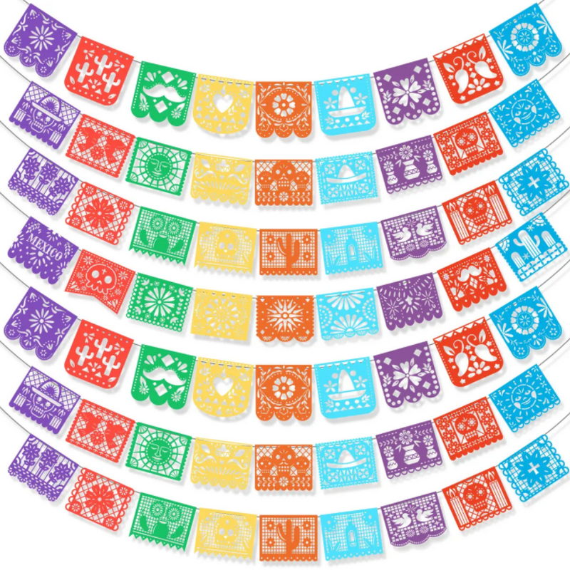 New Arrival Picado Paper Banners Mexican Party Decorations For Cinco de Mayo Day of The Dead Decorations Birthdays Mexican Flags
