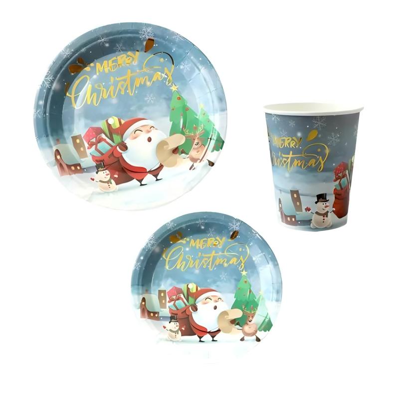 Merry Christmas Holiday Santa Claus Paper Cup Plate Christmas Party Disposable Tableware For Christmas Decoration