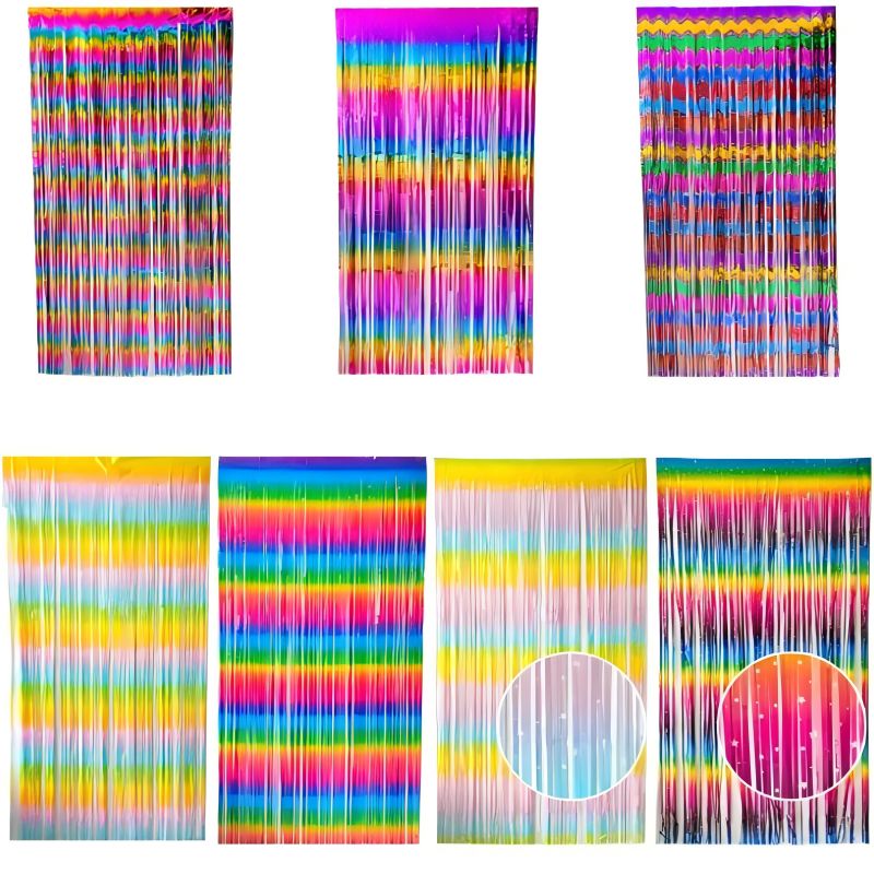 1*2M Rainbow Foil Fringe Curtains Macaron Shiny Shimmer Party Wall Photo Backdrop