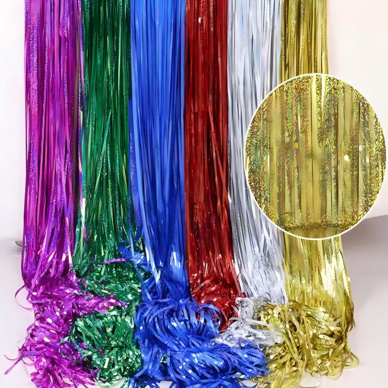 1*2M Laser Foil Fringe Curtain Tinsel Shiny Shimmer Party Wall Photo Backdrop