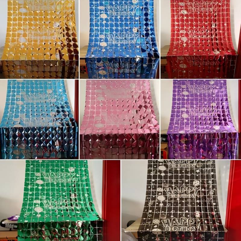 1*2M New trend Aluminum Foil Light Happy Birthday Diamond Curtain Door Curtain Party Wall Decoration background Supplie