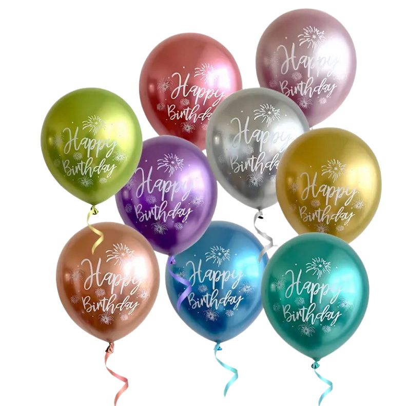 12inch Chrome Metallic Latex Balloons Happy Birthday Printed Pattern Ballon Helium Metal Globos Birthday Party Decorations