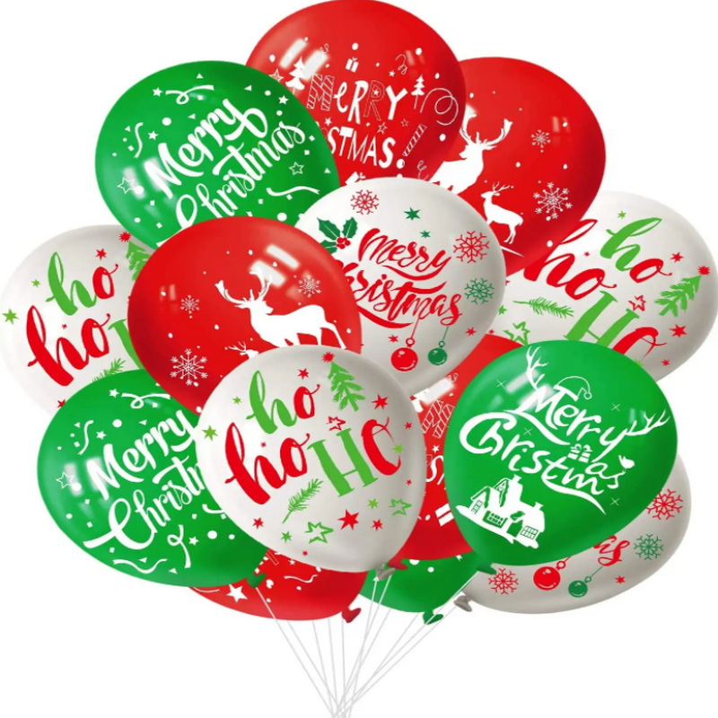 50Pcs Christmas Party Balloon 12 Inch White Red and Green Latex Christmas Balloons for Christmas Decoration Party Supplies