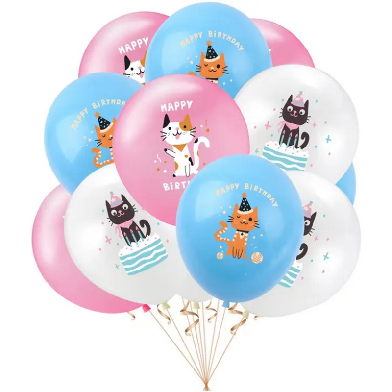 Youlun 12pcs Set Cat-Themed Kitty Print 12IN Latex Birthday Party Balloon Set For Kids Adults Party Supplies