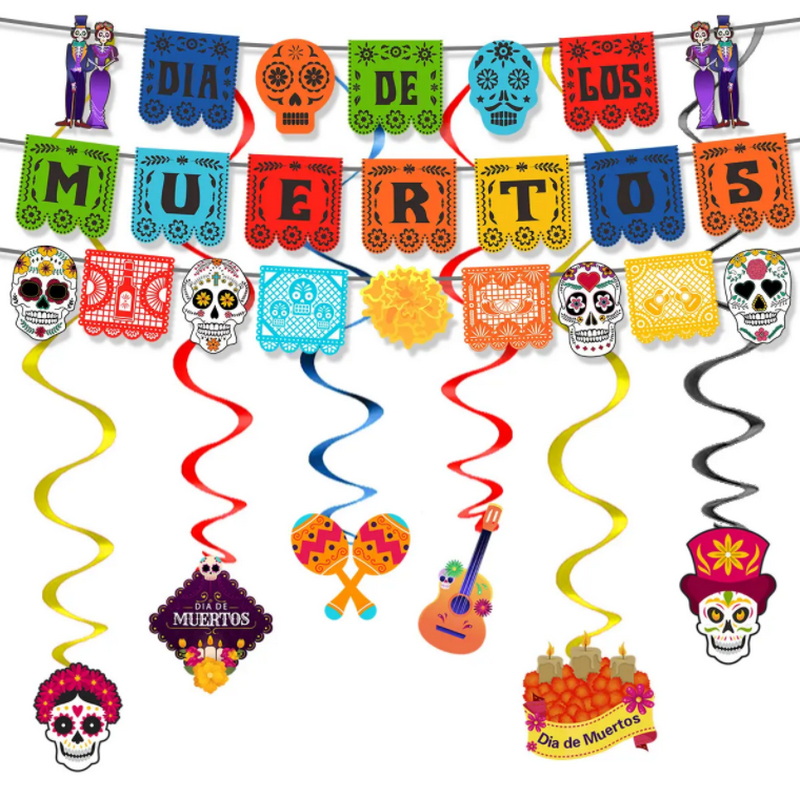 Youlun 3 in 1 Set Day of the Dead Papel Picado Banner Dia De Los Muertos for Mexican Decor Fiesta Party Supplies