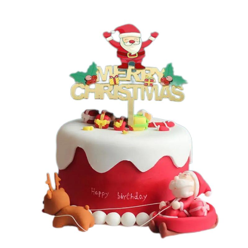 Stocked Wholesale Acrylic Gold Cake Topper Merry Christmas Santa Claus Decor Cake Stand Party Supplies for Christmas