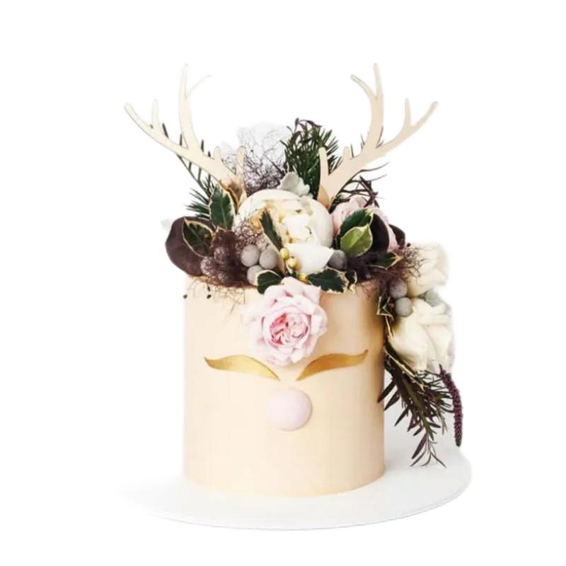 Wholesale Acrylic Christmas Cake Topper Decorations Reindeer Antler Cake Topper with Sticker for Xmas Party Decor Supplies