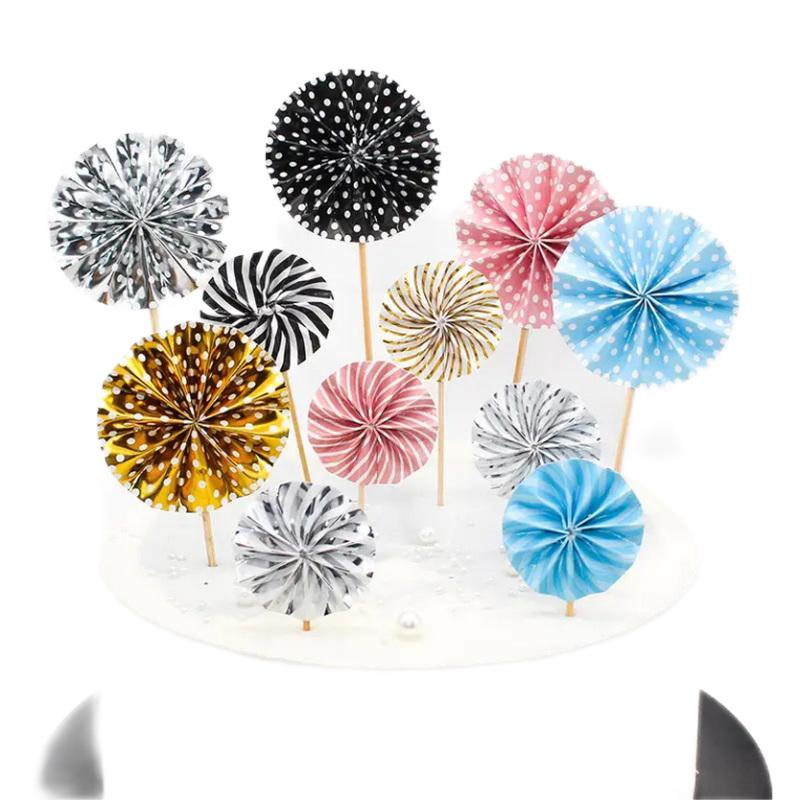 New Design Paper Fans Cake Toppers For Baby Shower Happy Birthday Party Decoration