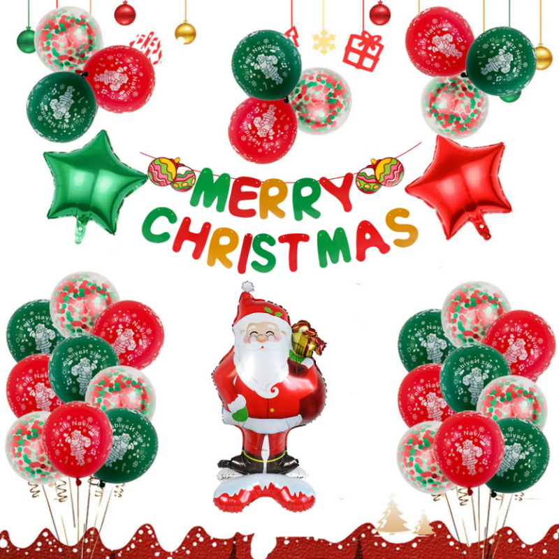 Christmas Theme Latex Balloon Santa Claus Hanging Backdrop Banners And Printed Helium Latex Balloons Party Decorations Supplies