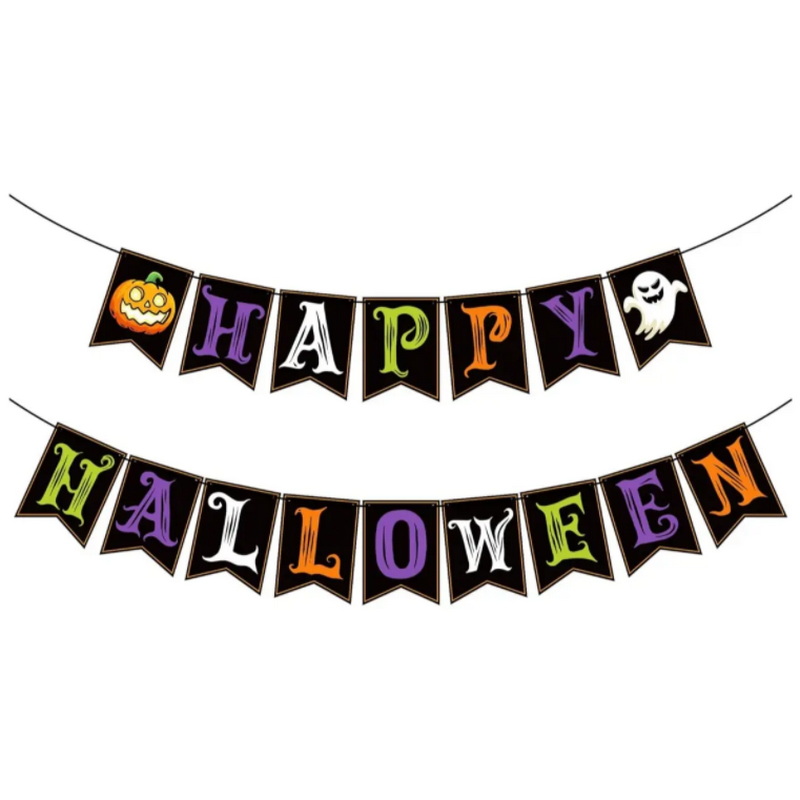 Happy Halloween Banner and Wreath Indoor and Outdoor Halloween Party Decorations Hanging Birthday Supplies and Gifts