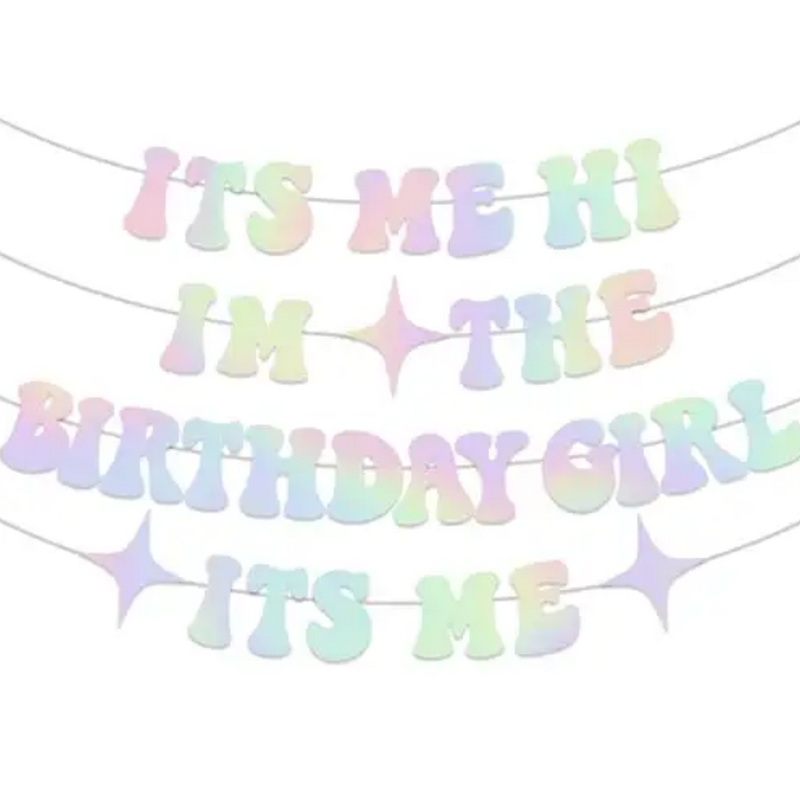 Birthday Party Banner-Glitter Iridescent Paper Birthday Banner ,Its A Girl Garland for Birthday Party Decorations