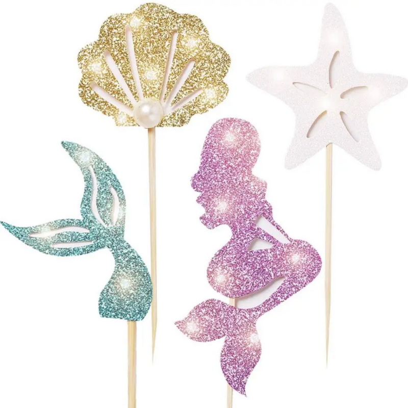 24pcs Mermaid Party Decoration Favor Glitter Mermaid Theme Cupcake Topper For Birthday Party,Baby Shower,Mermaid Theme Party