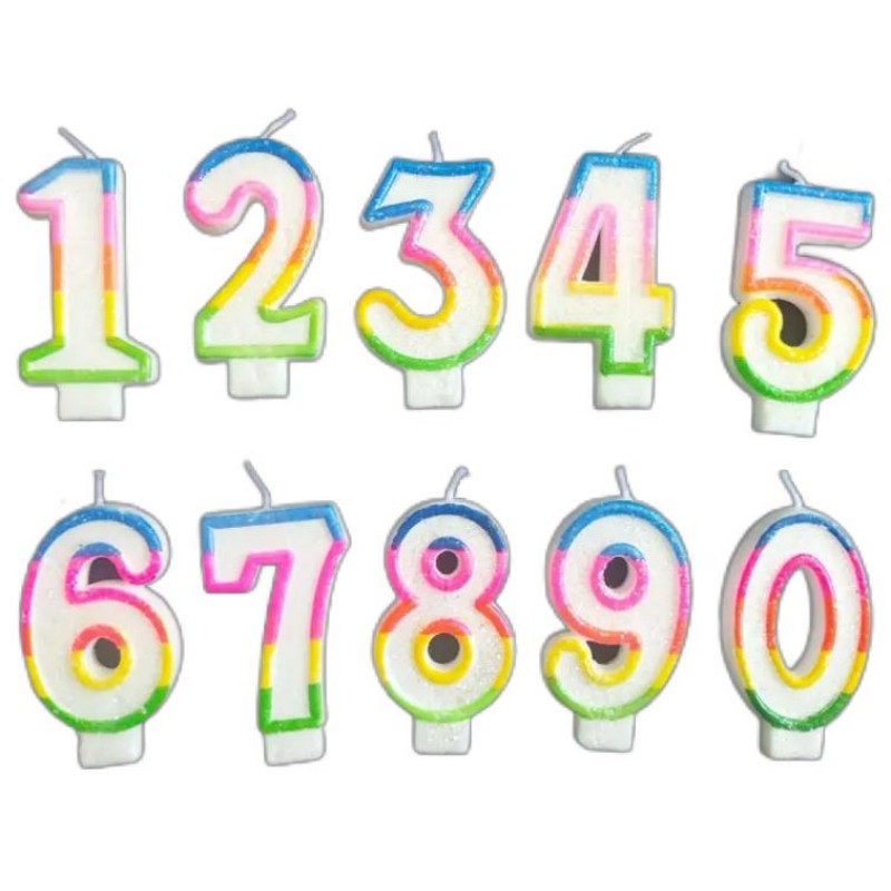 Unique Vibrant Rainbow Border Candle Paraffin Wax Birthday Candle Colorful Number 0-9 Candle for Party and Wedding