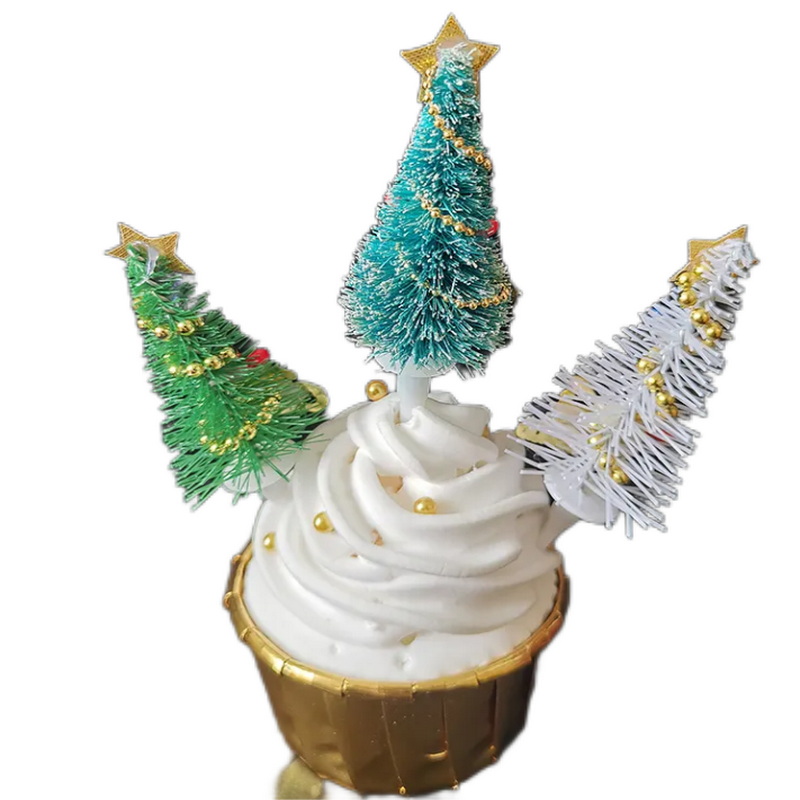 Christmas Cake Toppers Cupcake Picks Xmas Cake Decoration Mini Tree for Christmas Party Baking Decoration