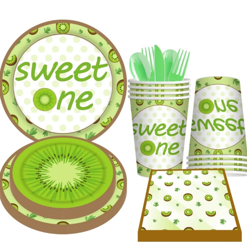 High Quality Wholesale Summer Kiwi Fruit Printed Party Paper Cup Birthday Party Decoration Tableware Set