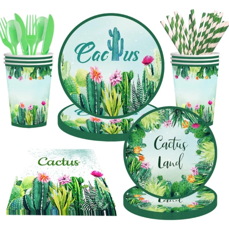 New Arrival Decorations Cactus Summer Holiday Party Decoration Jungle Party Ballons Paper Tableware Set