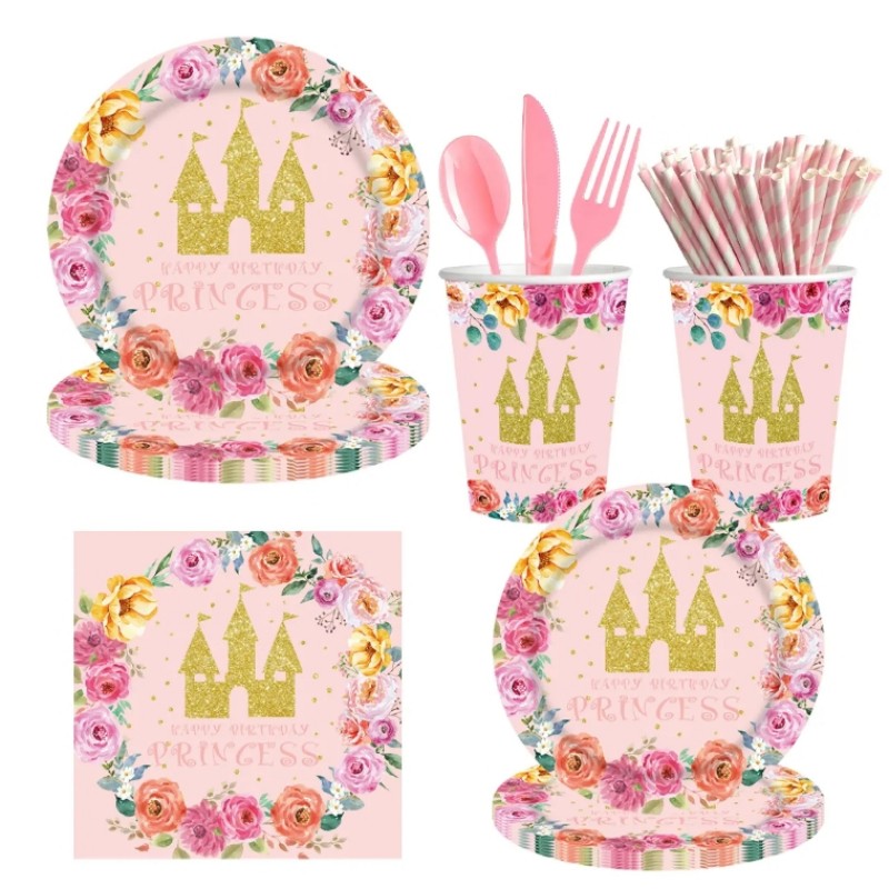 Princess Birthday Party Supplies Princess Party Decorations Tableware Set Include Plates Cups Napkins for Baby Shower Decoration