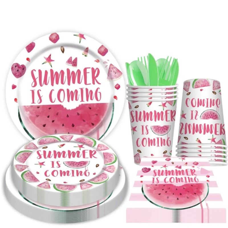 Customized Wholesale Watermelon Theme Party Table Decoration Cheap Birthday Party Paper Plate Cup Tableware Set