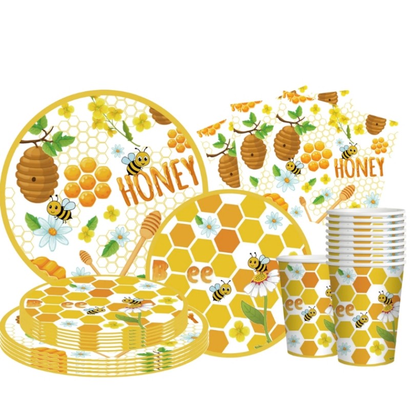 Custom Thankful Grateful Decorations Disposable Dinnerware Set Bee Theme Party Paper Plates And Cups Napkins