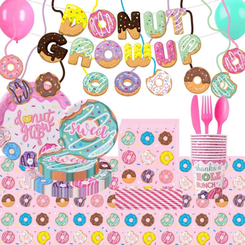 Factory Wholesale Donuts Children's Birthday Paper Tray Layout Props Party Decorative Tableware Set