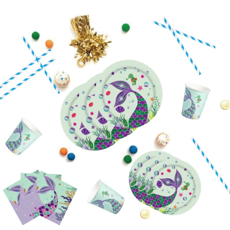 Tableware Birthday Party Favor Set Mermaid Theme Party Kids Disposable Tableware Birthday Decoration Set
