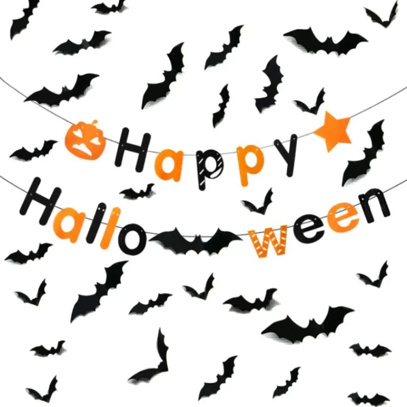 Halloween Decorations 2023 Halloween Party Supplies Waterproof Scary Bats Wall Decals DIY Home Window Decor