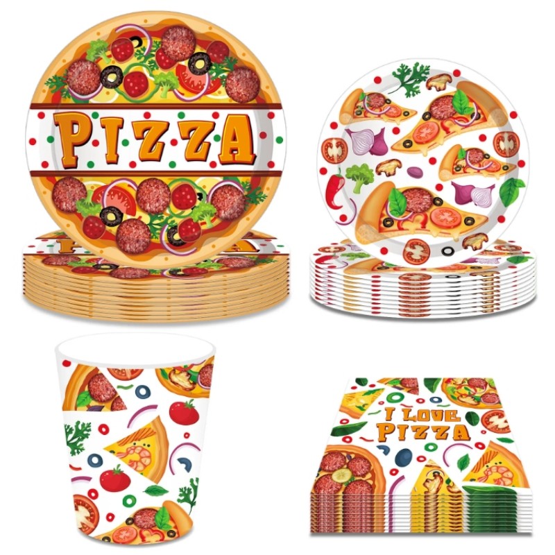 Pizza Them Party Supplies Kids Birthday Party Tableware Set Disposable Paper Plates Cups Napkins