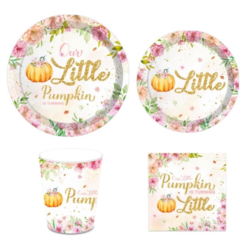 Thanksgiving party supplies our little pumpkin paper plates cups napkins disposable tableware set for fall party decor