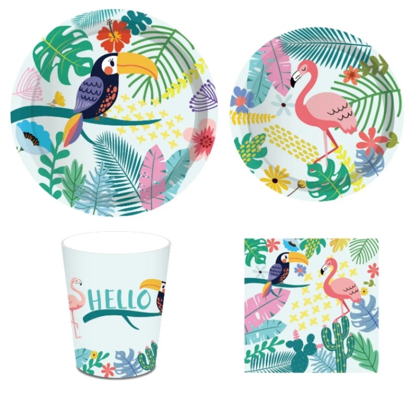 Hawaii Summer party supplies toucan design paper plates cups napkins disposable tableware set for kids party decorations