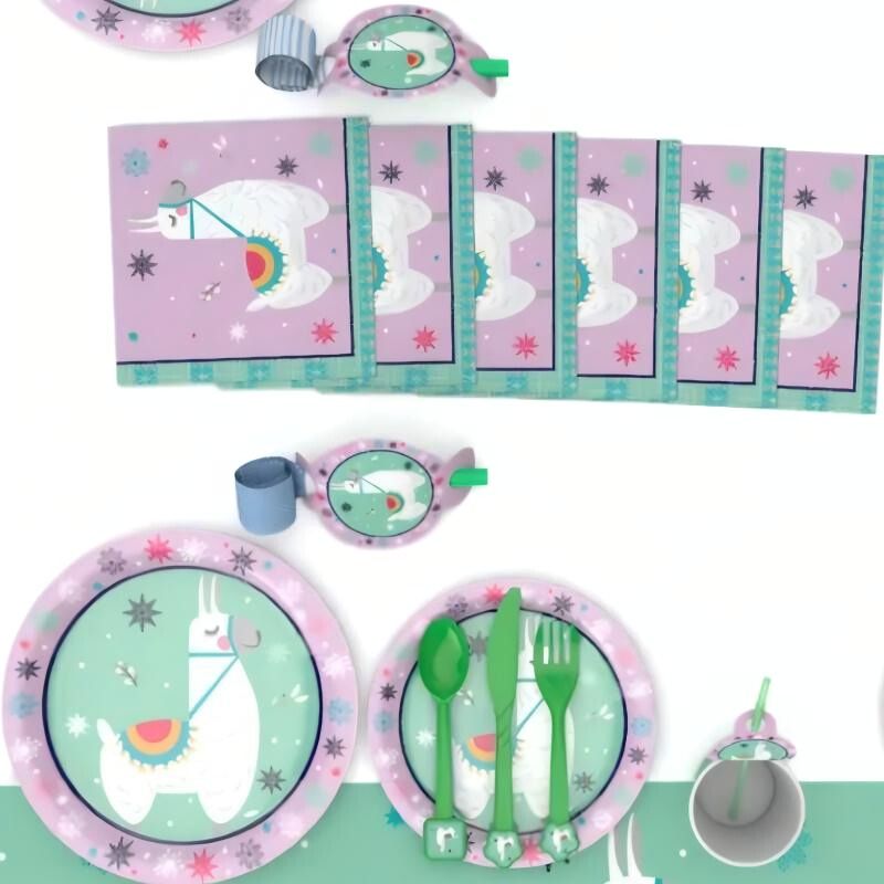Table cover disposable paper plates cups napkins alpaca pllama cactus birthday party supplies set tableware