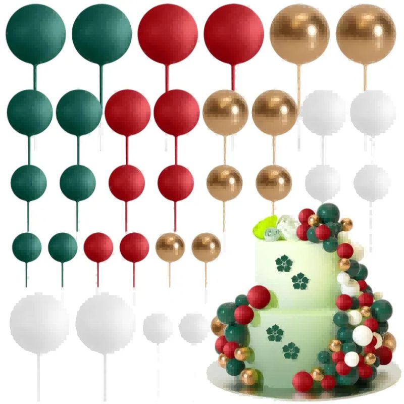 Red Green Gold Ball Cake Topper Mini Balloons Decorations for Christmas Party Birthday Cake Decorating