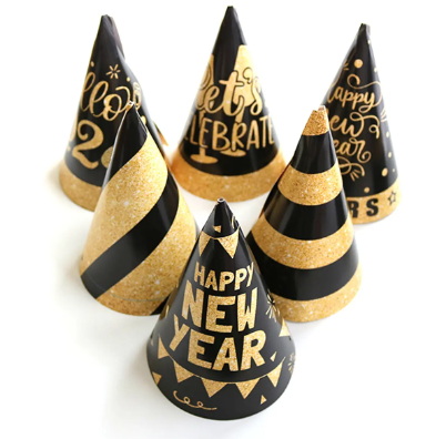 TLX Wholesale 2025 New 6PCS Happy New Years Eve Party Hats New Years Eve Paper Cone Hat for New Years Decorations Party Supplies