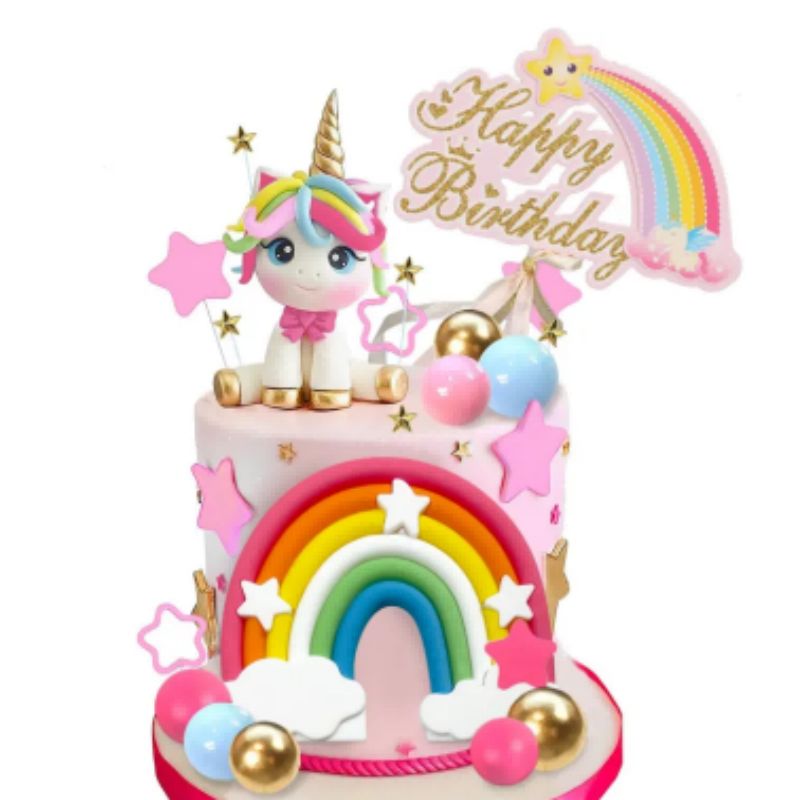 Unicorn Cake Topper Rainbow Cake Decorations for Boys Girls Kids Birthday Party Baby Shower Supplies