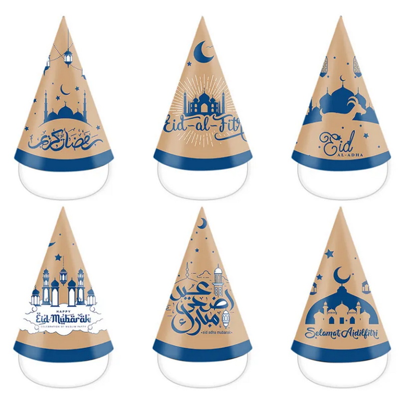 Huiran 6PCS Paper Hats Eid Mubarak Paper Party Hat for Kids Festival Eid Mubarak Festval Muslim Party Photo Props