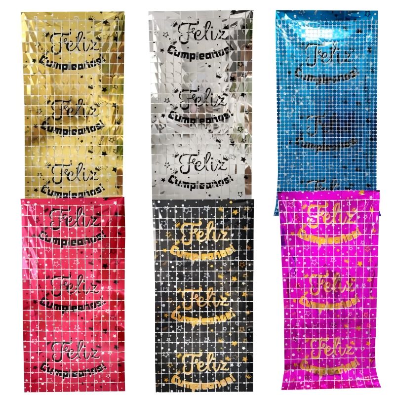 Feliz cumpleanos Square Foil Fringe Curtain Birthday Fringe Curtain Wedding Birthday Party Decor