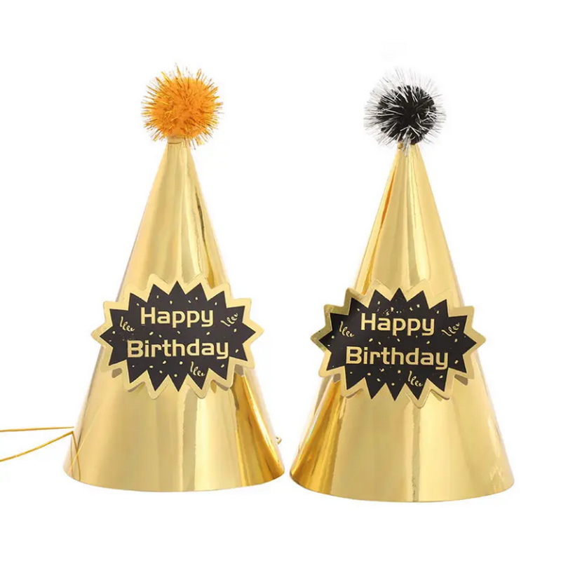 Party Supplies Shiny Gold Paper Hat Boys and Girls Cone Party Hats Kids Laser Birthday Hats