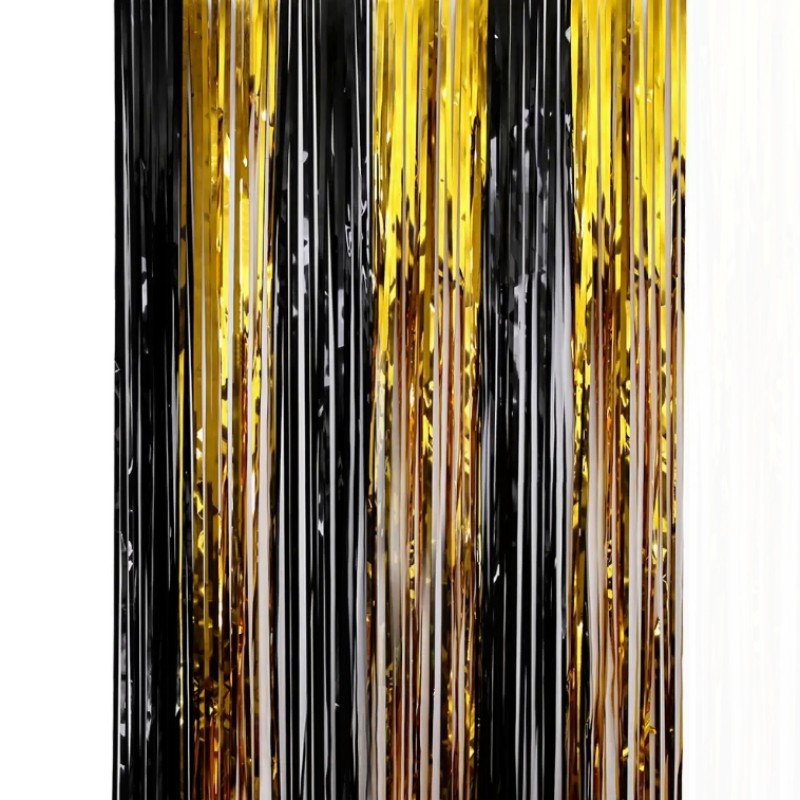 1x2m Black and Gold Birthday Wedding Party Favor Metallic Tinsel Foil Fringe Curtain Metal Curtains for New Year Decorations