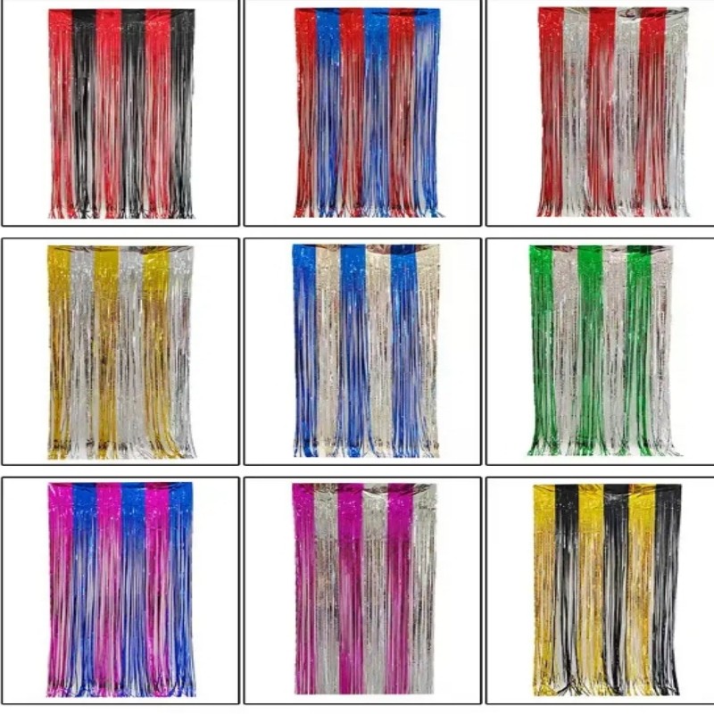 1mx2m Double Colors Tinsel String Foil Fringe Rain Curtain Shiny Shimmer Party Wedding Birthday Door Decoration Metal Curtain