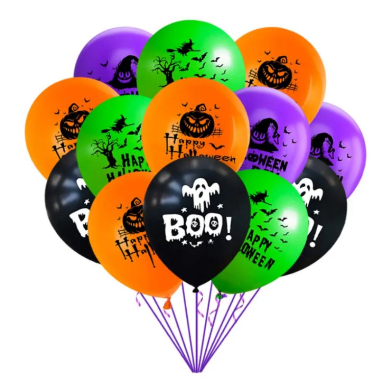 Youlun 100pcs/pack Halloween Latex Balloons 12 Inch Pumpkin Bat Ghost Specter Spider Web Balloons for Party Decorations