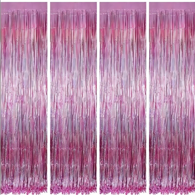Glitter Foil Valentines Day Party Streamer 4 Pieces Foil Fringe Curtains Party Decorations Metallic Tinsel Curtain