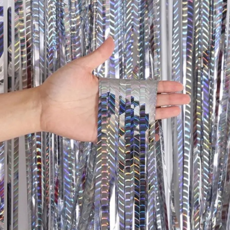 Laser Wave Metal Tinsel Metallic Foil Fringe Curtain Rain Wall Decor Wedding Birthday Party Decoration Backdrop Background 1*2m