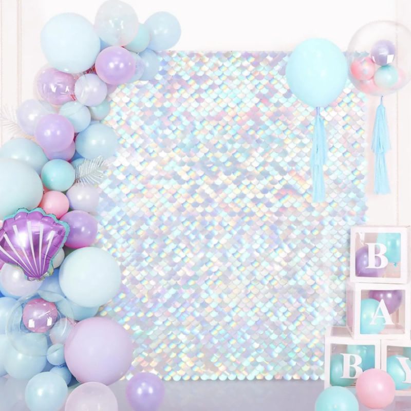 KLS Factory interlock silver sensory mermaid large shimmer wall sequin backdrop panels decorations pared de lentejuelas