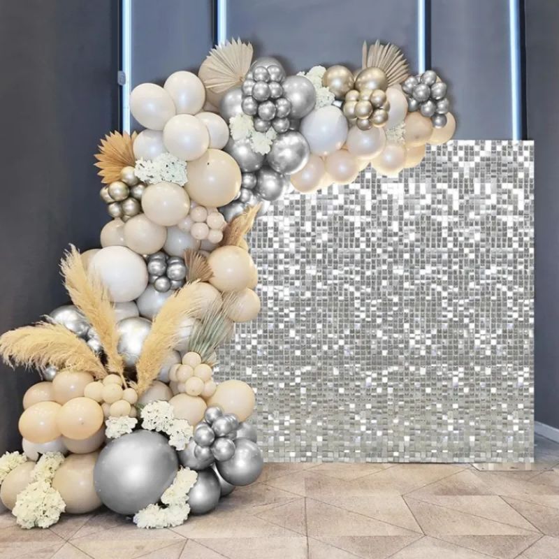 Silver Sequin Backdrop Shimmer Wall Backdrop Disco Shiny Backdrop for Party Wedding Anniversary Birthday Decorations