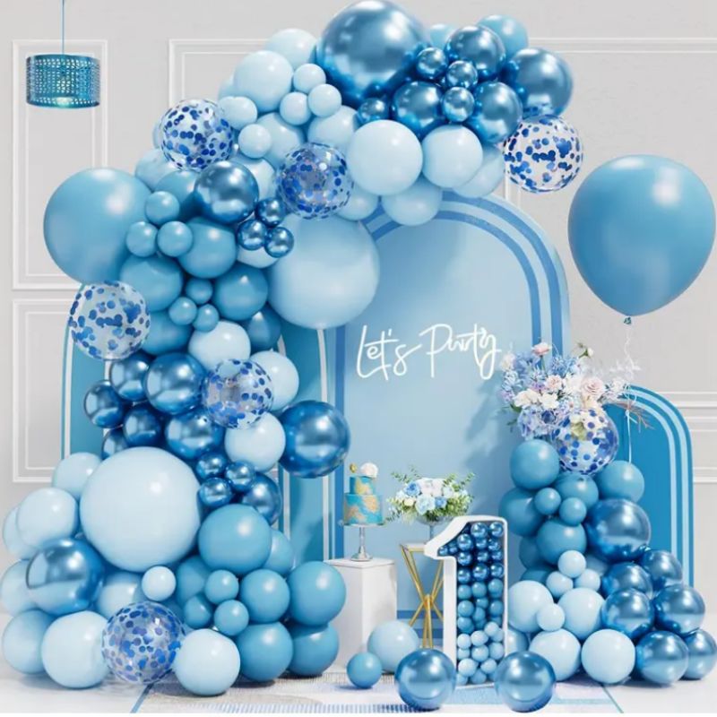 Blue Balloon Arch Garland Kit Metallic Macaroon Pastel Blue Confetti Balloons for Baby Shower Birthday Party Balloon